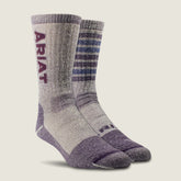 Ariat Women / Midweight Merino Wool Blend Steel Toe Work Sock 2 Pair Multi Color Pack